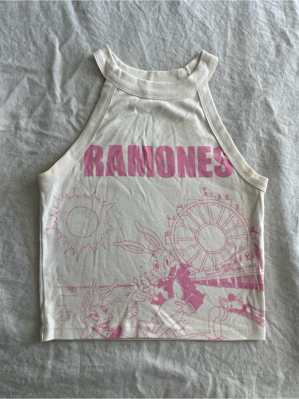American Eagle Ramones Band Tee Halter Crop Top Women’s Punk Music Graphic Pink